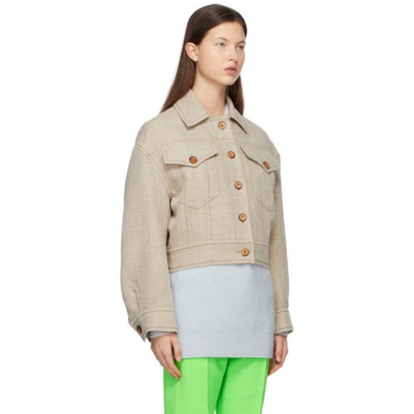 ACNE Cropped Hemp Jacket in Camel Melange SIZE 36 - Picture 4 of 8